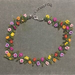 Multicolor Floral Beaded Choker Necklace - Vibrant Flower Design